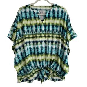 NWT Chico’s Tie Front V-Neck Ikat Print Summer Blouse Flowy Casual Top 1 (8/10)
